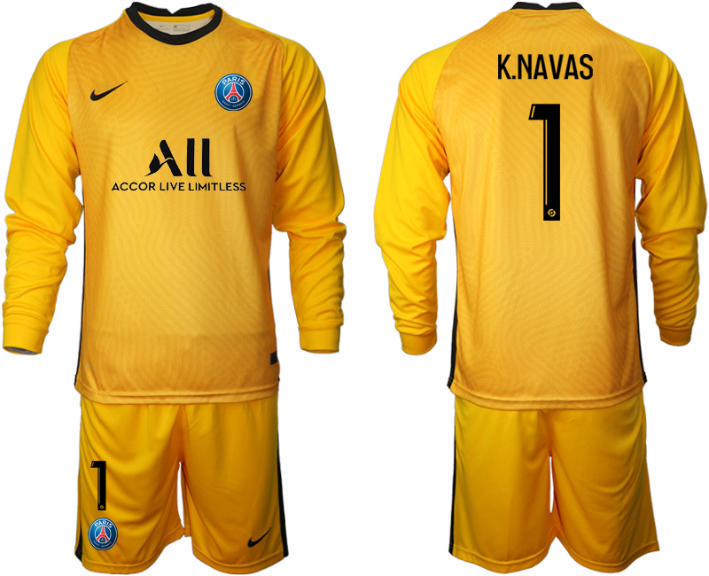 Men 2021 Paris Saint-Germain yellow goalkeeper long sleeve 1 soccer jerseys